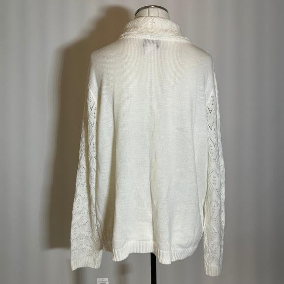 NWT Alfred Dunner Womens Ivory Pearl Embellished Tie Neck Knit Sweater Large L - Picture 6 of 11